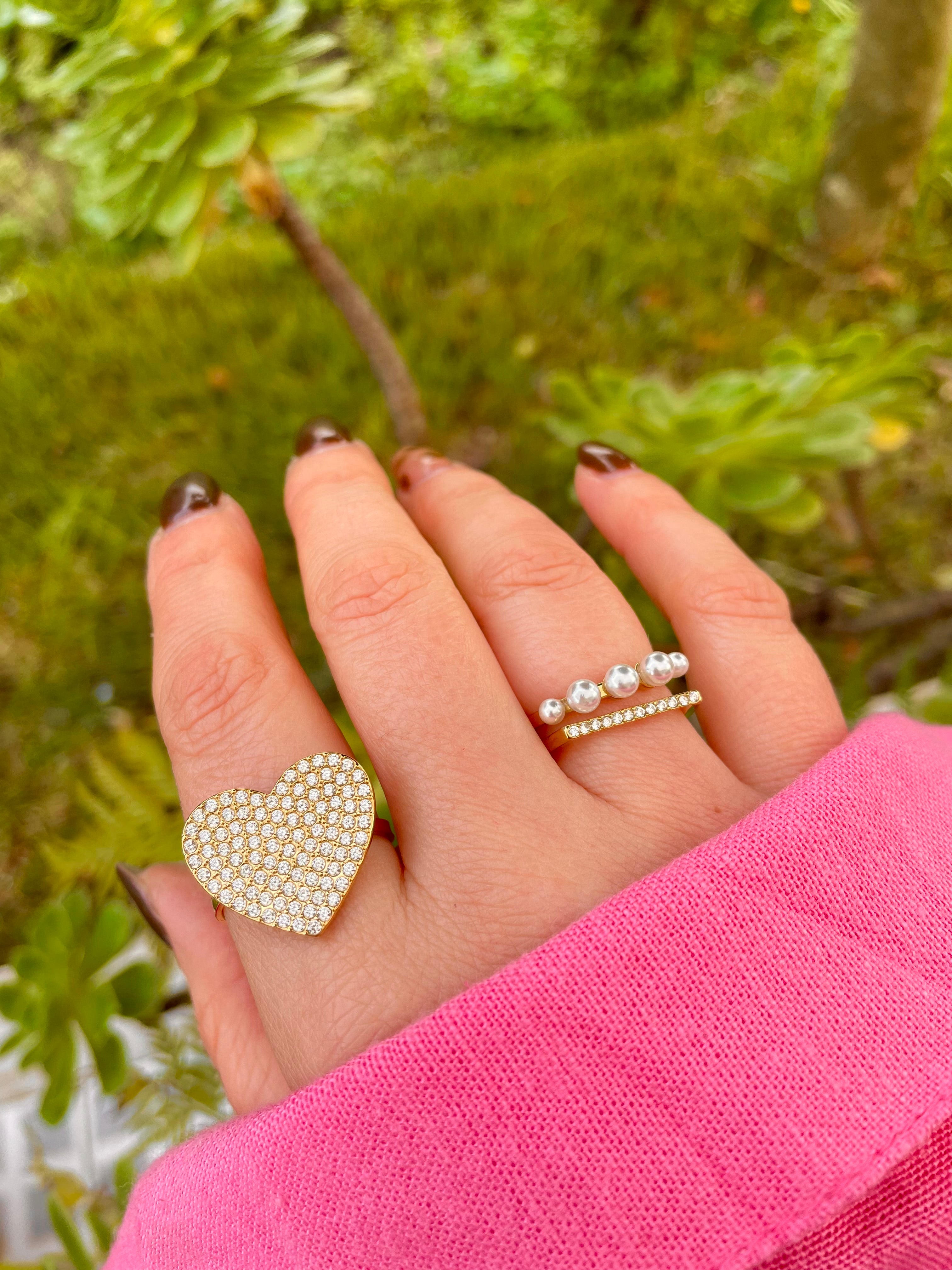 Anel com coração e brilhos