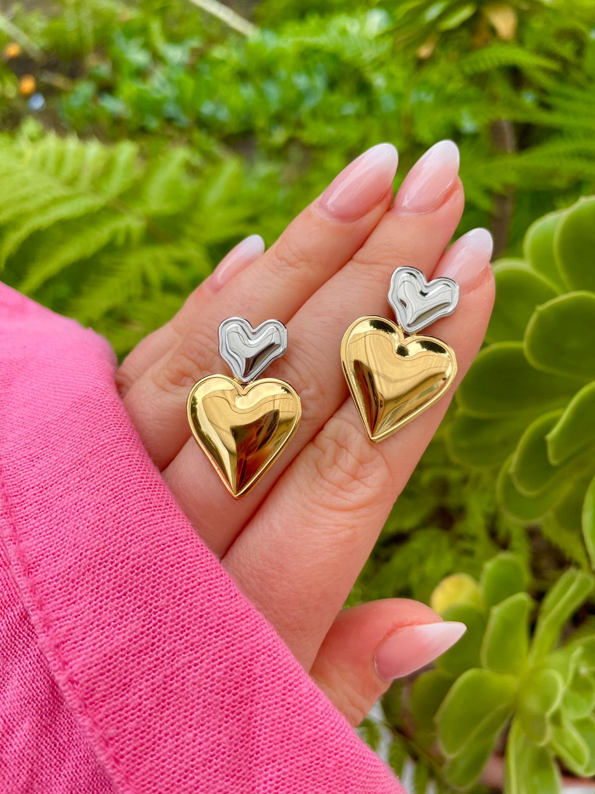 Brincos coração bicolor