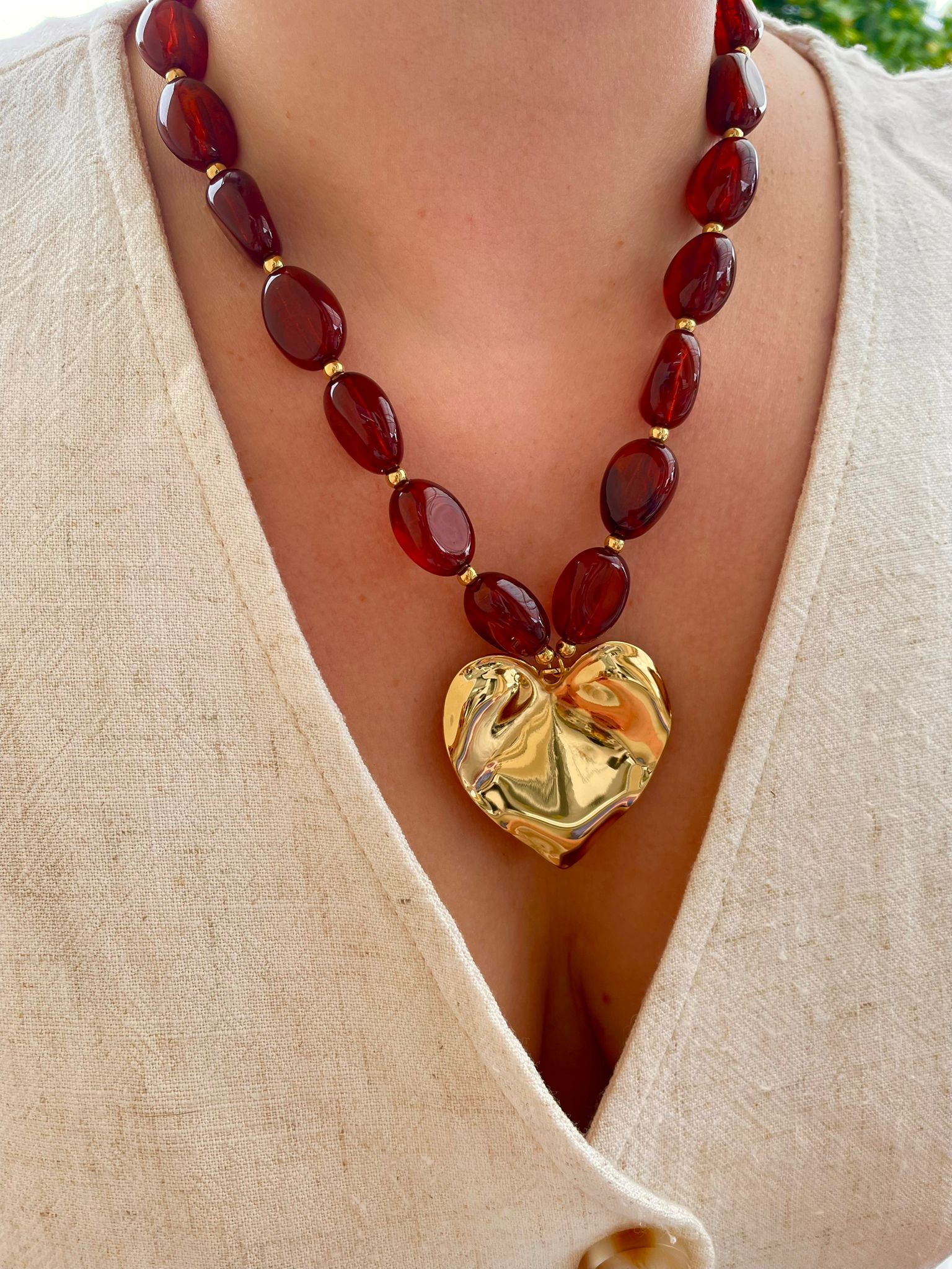 Colar pedras e pendente coração